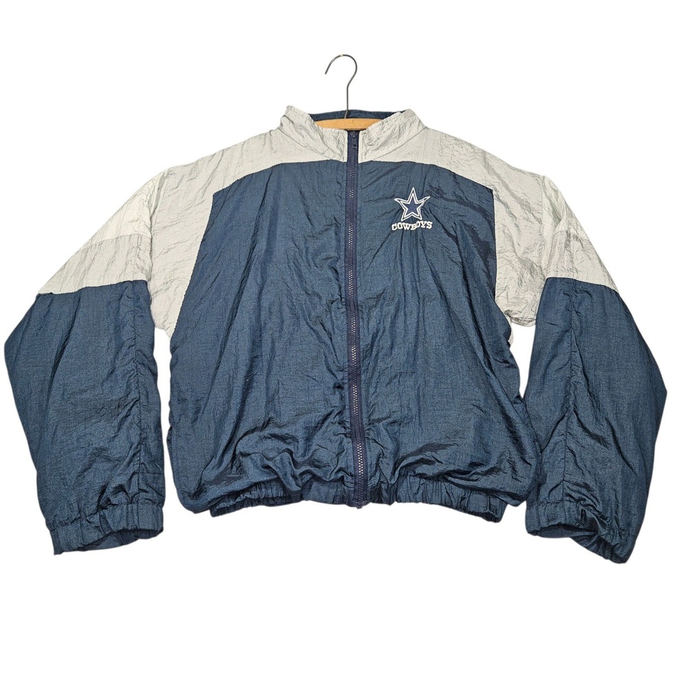 Chalk Line VTG 90s Dallas Cowboys Windbreaker Jacket Navy Silver Sz Youth XL